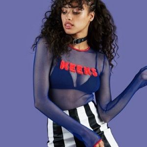 Unif Keeks Mesh Furry Lettering Top Blue and Red